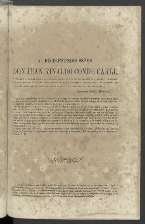 Al Excelentisimo Senor Don Juan Rinaldo Conde Carli