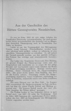 Aus der Geschichte des Hütten-Gesangvereins Neunkirchen