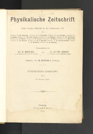 Physikalische Zeitschrift - Fünfzehnter Jahrgang