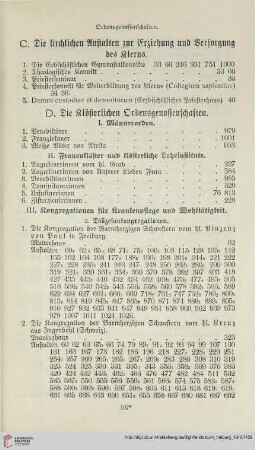 D. Die Klösterlichen Ordensgenossenschaften