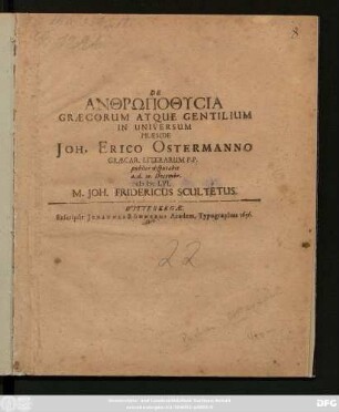 De Anthrōpothycia Graecorum Atque Gentilium In Universum