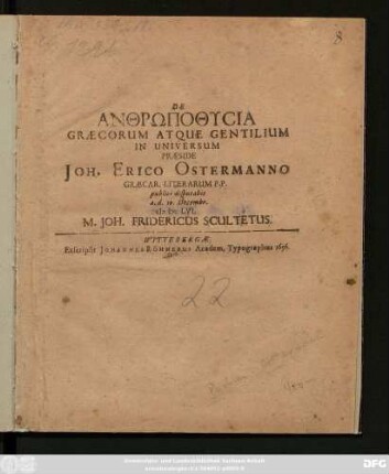 De Anthrōpothycia Graecorum Atque Gentilium In Universum