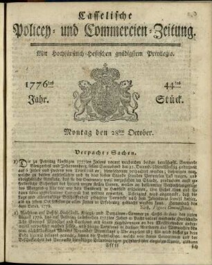 44tes Stueck, Montag den 28ten October 1776