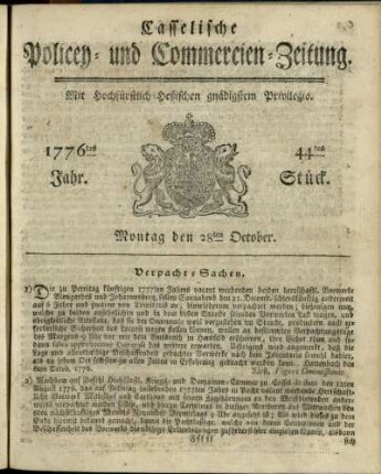 44tes Stueck, Montag den 28ten October 1776