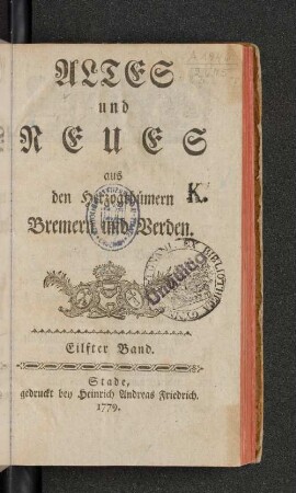 Bd. 11: Altes und Neues aus den Herzogthümern Bremen und Verden