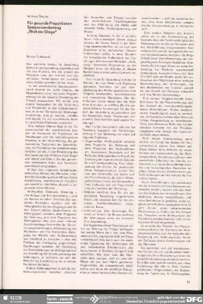 Für gesunde Proportionen Symposiumsbeitrag „Welt der Dinge“ : Wohnen/Theorie
