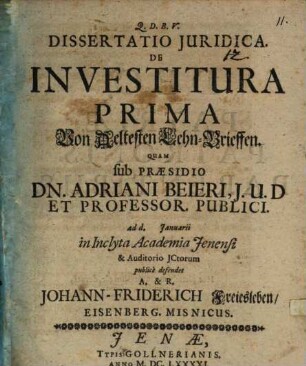 Diss. iur. de investitura prima