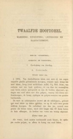 Twaalfde hoofddeel. Kleeding, uitrusting, ledergoed en harnachement