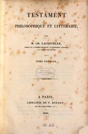 Testament philosophique et littéraire, 1