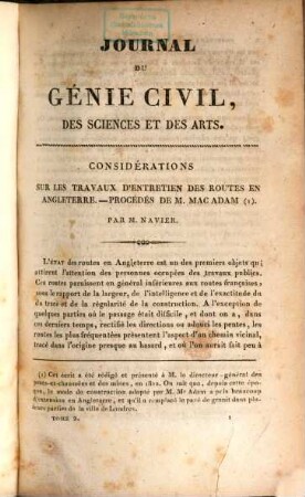 Journal du ǵenie civil, des sciences et des arts, 2. 1829