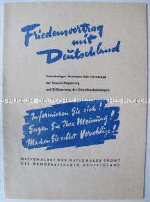 Sonderdruck mit dem Wortlaut des Vorschlages der Regierung der UdSSR für einen Friedensvertrag mit Deutschland