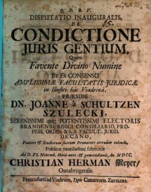 Disp. inaug. de condictione iuris gentium
