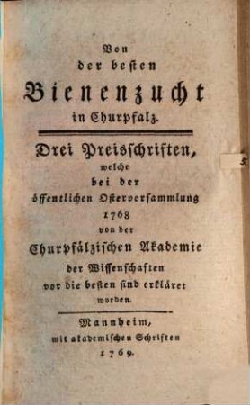 Von der besten Bienenzucht in Churpfalz