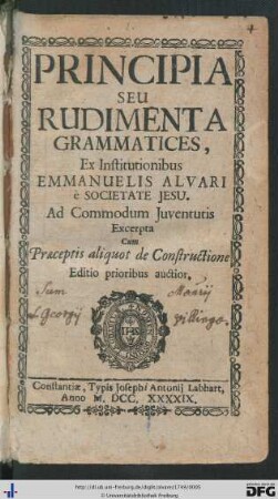 Titelblatt mit Besitzvermerk des Klosters St. Georgen.