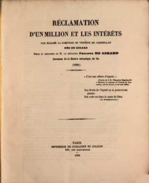 Réclamation d'un million et les intérêts ...