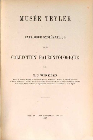 Catalogue systématique de la collection paléontologique, Musée Teyler. 6