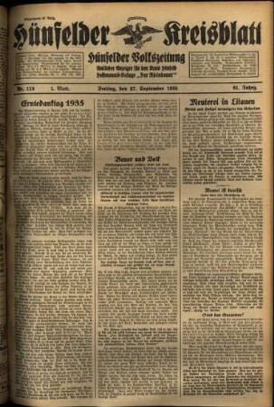 Erste Ausgabe vom Freitag, den 27. September 1935.