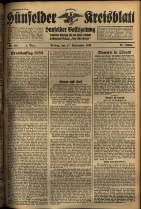 Erste Ausgabe vom Freitag, den 27. September 1935.