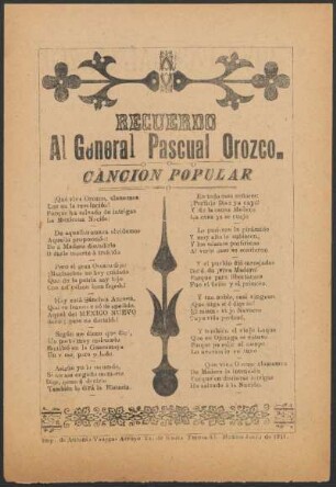 Recuerdo al General Pascual Orozco : canción popular