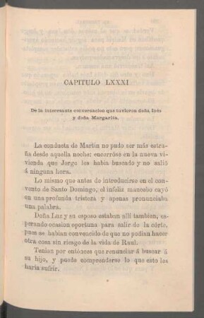 Capítulo LXXXI - De la interesante conversación que tuvieron doña Inés y doña Margarita.