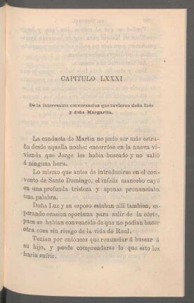Capítulo LXXXI - De la interesante conversación que tuvieron doña Inés y doña Margarita.