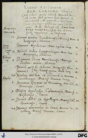 [fol. 187] Rektorat Jodocus Lorichius 1583/1584