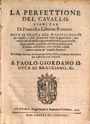 La perfezione del cavallo : libri III.