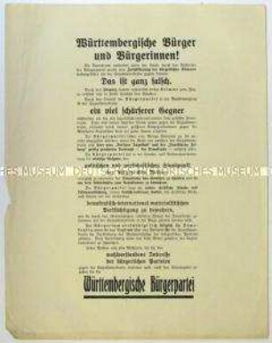 Wahlaufruf der Württembergischen Bürgerpartei