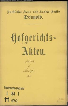Holste, Tönies zu Lemgo gegen Johann Bernd Schäffer - Schuldforderung