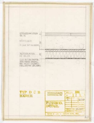 Bundesgartenschau, Karlsruhe 1967 Siedlung Im Eichbäumle: Typ B, C, D. Fußboden Bad: Detail 1:1