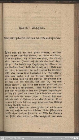 Fünfter Abschnitt. Vom Weltgebäude und von der Erde insbesondere