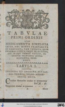 Tabulae Primi Ordinis.
