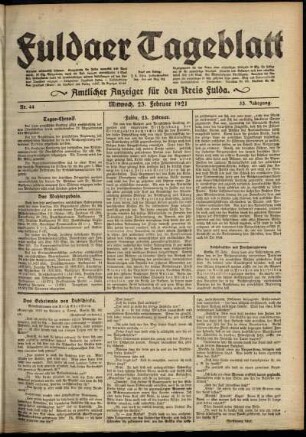 Ausgabe vom Mittwoch, den 23. Februar 1921.