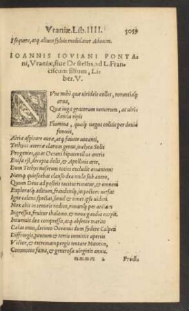 Ioan. Ioviani Pontani, Uraniae, sive De stellis ... Liber V.