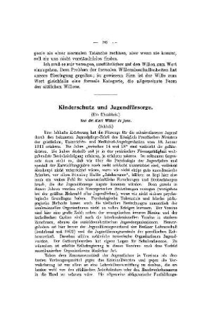 Kinderschutz und Jugendfürsorge : (ein Überblick) ; (Schluß)