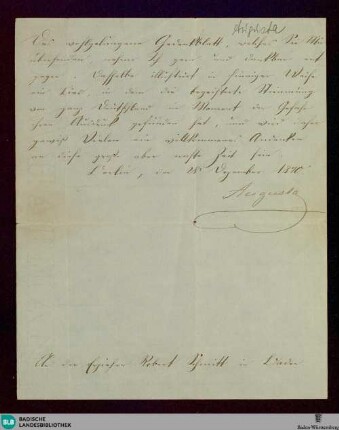 Brief von Kaiserin Augusta an Robert Schmitt vom 28.12.1870 - K 3072
