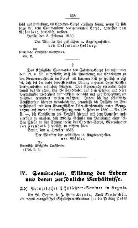 Evangelisches Schullehrer-Seminar in Kozmin : [IV. Seminarien, Bildung der Lehrer und deren persönliche Verhältnisse]