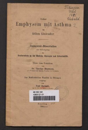 Ueber Emphysem mit Asthma im frühen Kindesalter