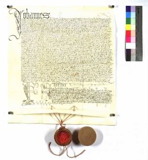Notariatsinstrument; Johann Fischer zu Dinckensbühl beurkundet die Verzichtsleistung der Katharine von Hohenlohe; Notariatszeichen.