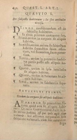 Quaestio L. De subjecto habituum, in sex articulos divisa.