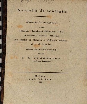 Nonnulla de contagiis : Dissertatio inauguralis