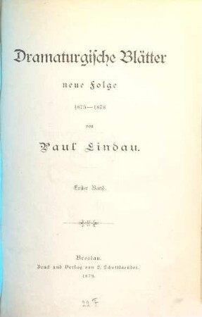 Dramaturgische Blätter : Neue Folge ; 1875-1878, 1