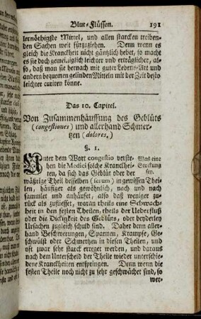 Das 10. Capitel. Von Zusammenhäufung des Geblüts (congestiones) und allerhand Schmertzen (dolores.)