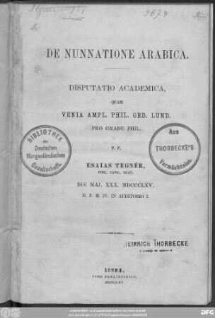 De Nunnatione arabica : Disputatio ...