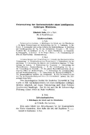 Untersuchung der Rechenschwäche eines intelligenten 11jährigen Mädchens