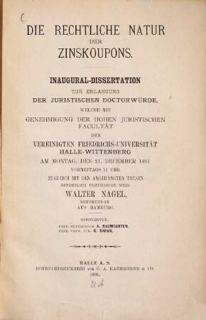 Die rechtliche Natur der Zinskoupons : Inaug.-Diss.