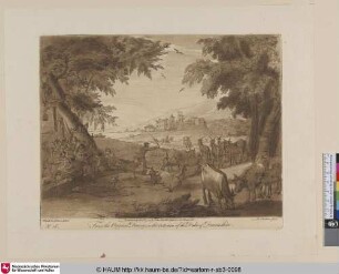 [Landschaft mit ruhenden Landleuten; A Landscape, with Cattle, and Peasants reposing in the Shade; a small Village in the Offscape, most delicately touched]