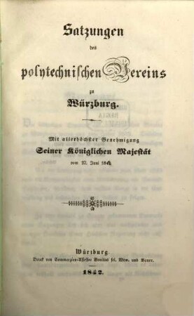 Satzungen des polytechnischen Vereins zu Würzburg