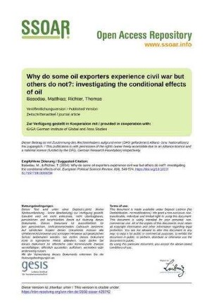 Why do some oil exporters experience civil war but others do not?: investigating the conditional effects of oil