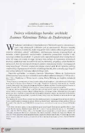 73: Twórcy wileńskiego baroku : architekt Joannes Valentinus Tobias de Dyderszteyn
